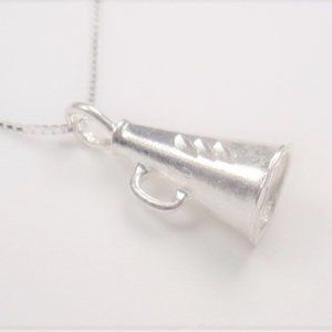 STERLING SILVER CHEERING SPIRIT MEGAPHONE SPORTS CHEERLEADING PENDANT NECKLACE